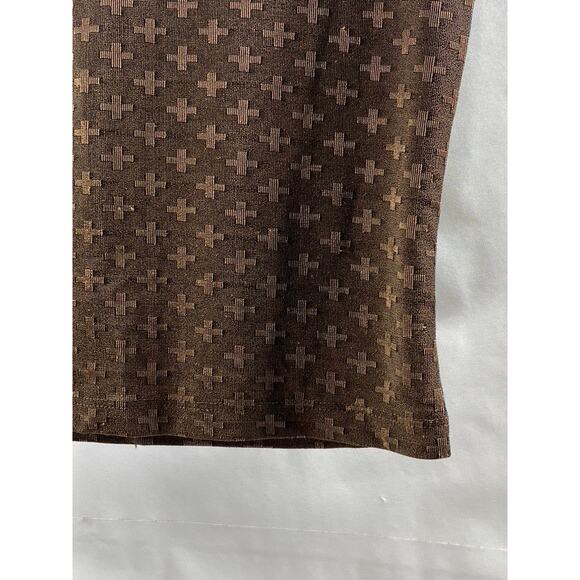 ES SE Women's Brown Cross Print Semi Sheer V-Neck Short Sleeve Top SZ M - Picture 6 of 9